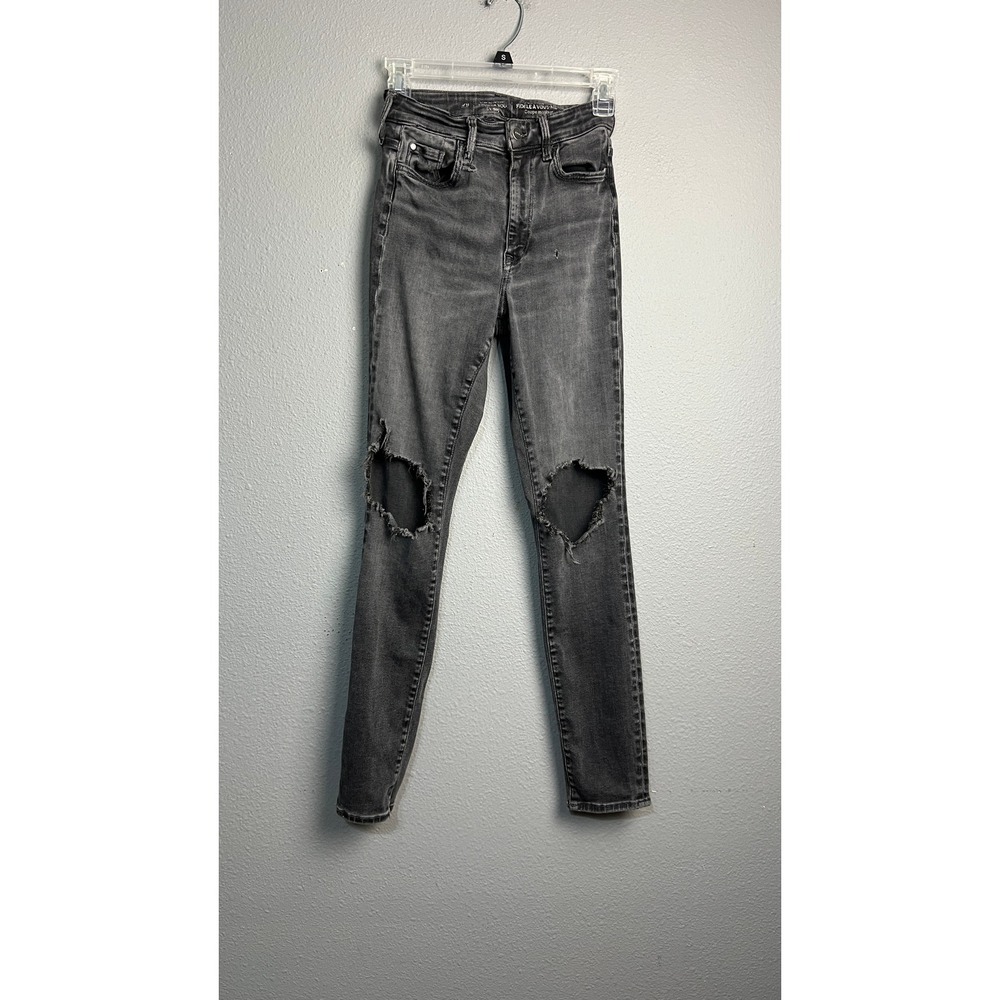HM True Fidele High Waisted Skinny Jeans EMU Goth Faded Black Distressed Knee XS